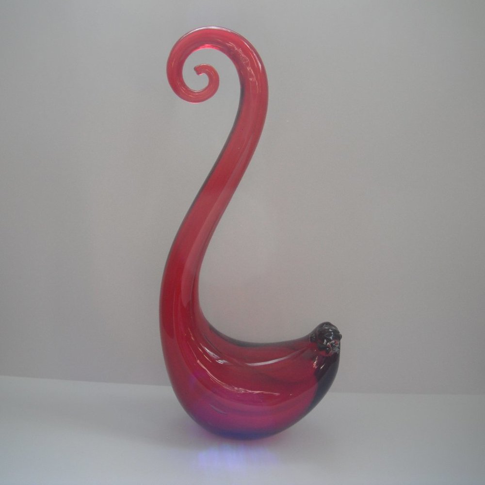 Murano Style Art Glass Exotic Bird Red Paperweight Figurine Rare Shaped 12" VTG